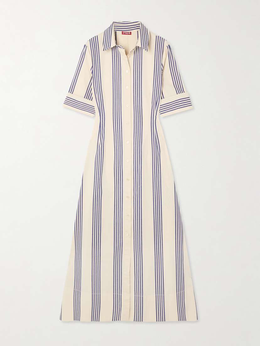 Staud Joan Striped Cotton-blend Poplin Midi Shirt Dress