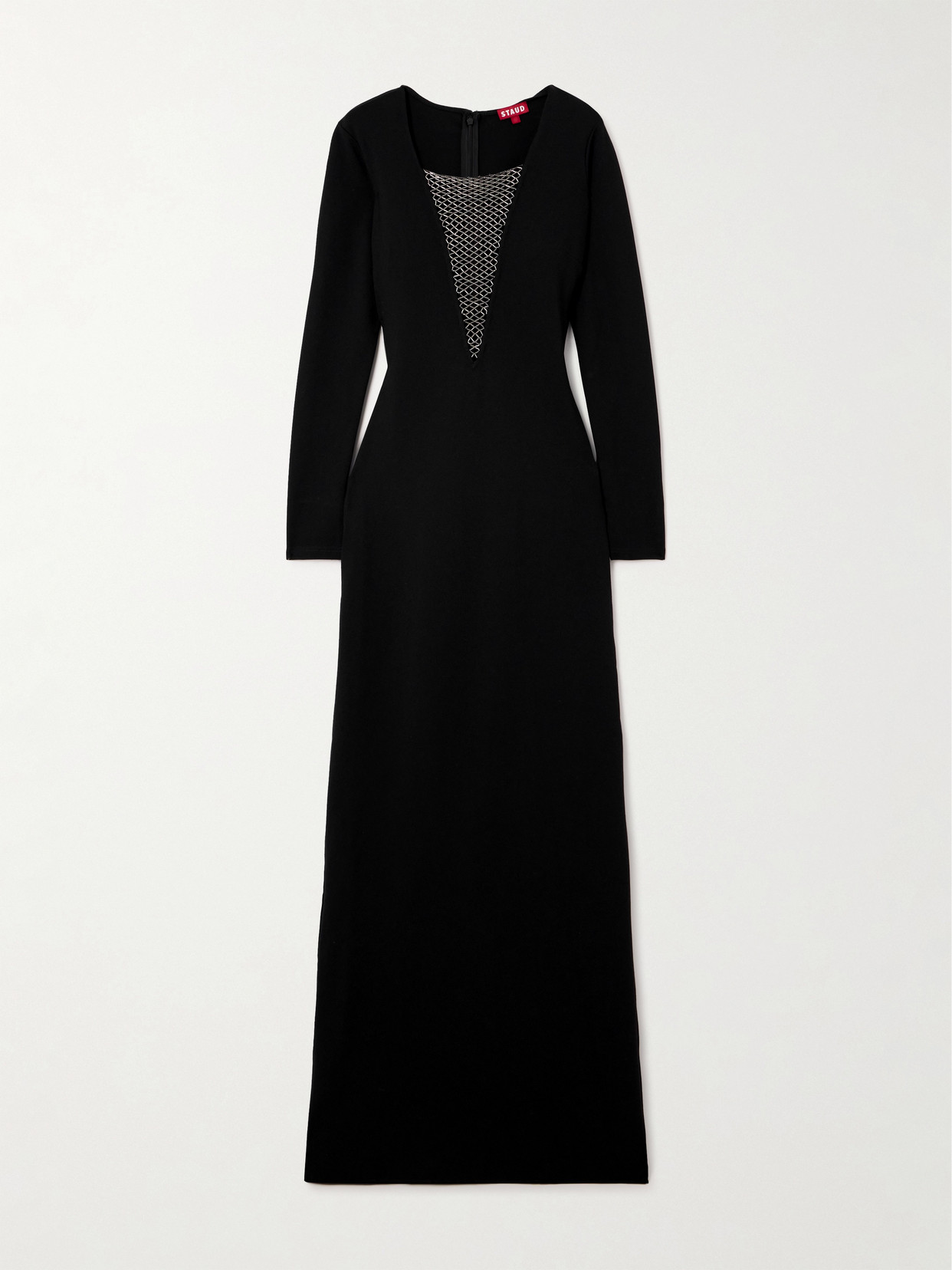 Staud Kris Mesh Plunge Neck Gown In Black