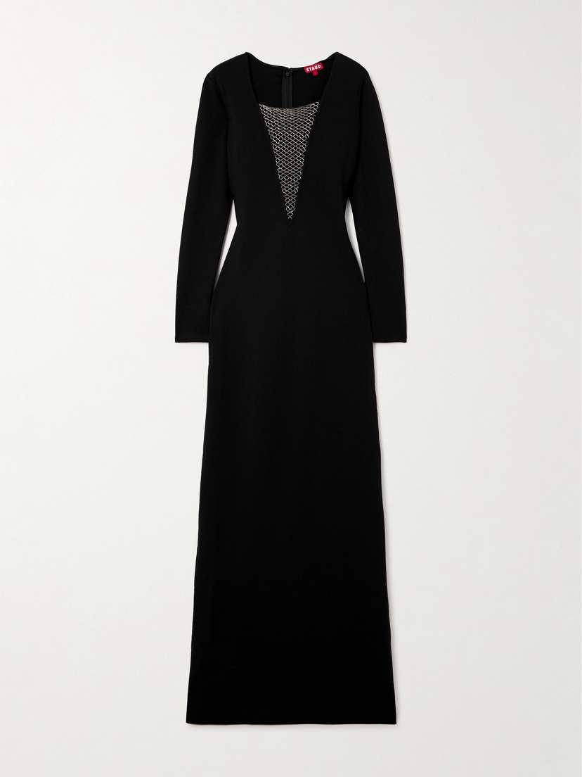 Staud Kris Bead-embellished Stretch-jersey Gown