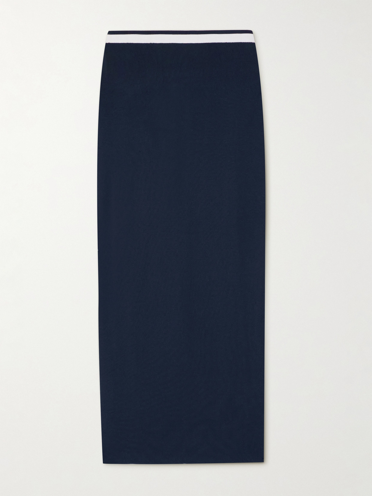 Staud Karina Striped Knitted Midi Skirt In Blue