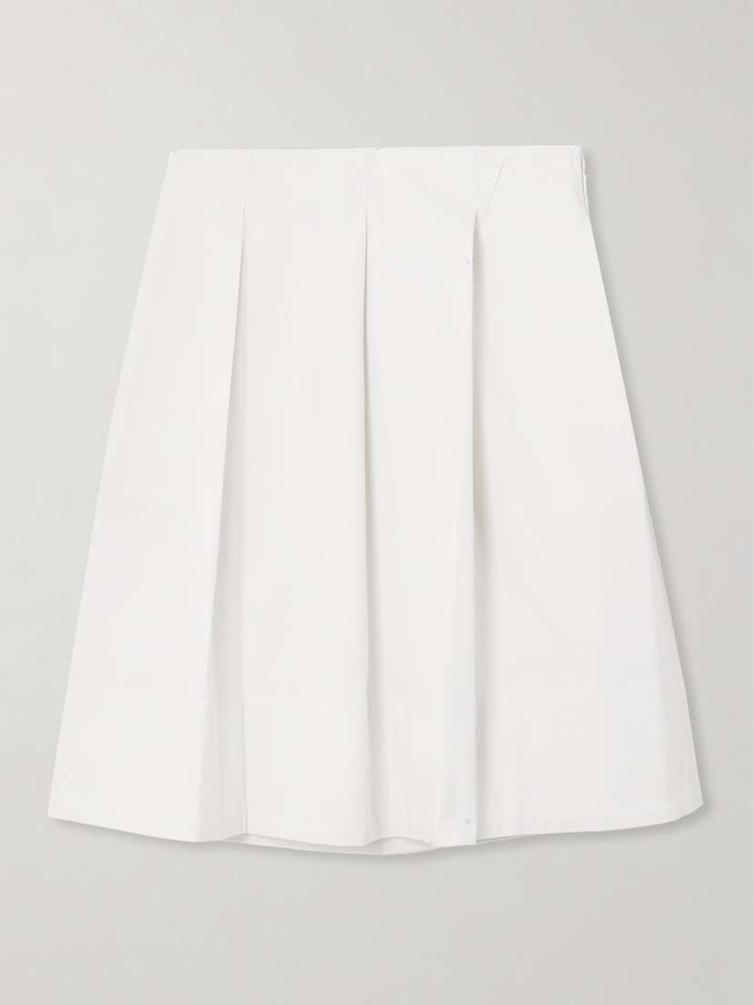 Staud London Pleated Cotton-blend Twill Skirt