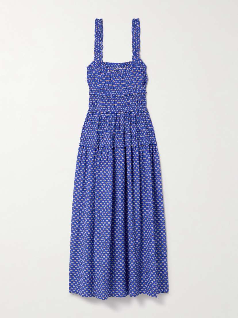 DÔEN Marianne Shirred Printed Organic Cotton-blend Voile Midi Dress - xx large