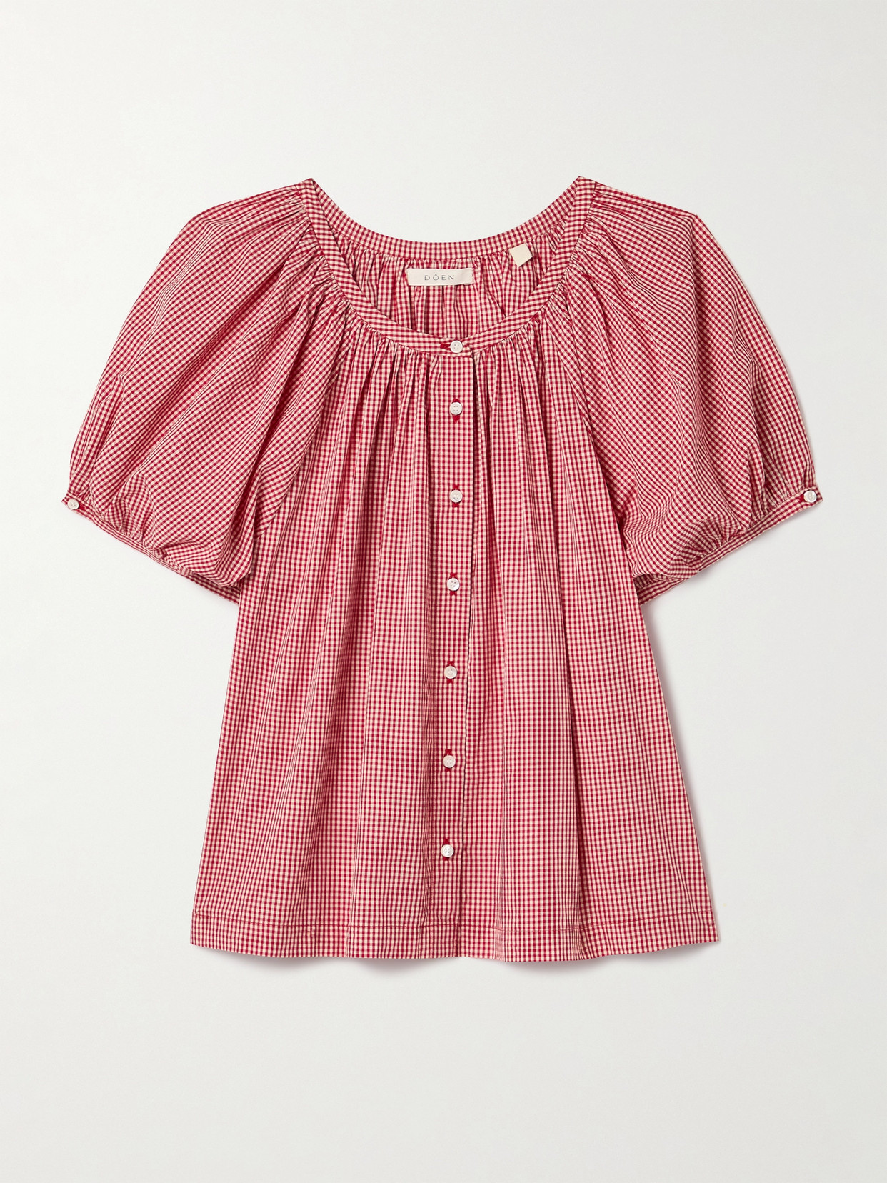 DÔEN - June Gathered Gingham Organic Cotton-voile Blouse - xx small