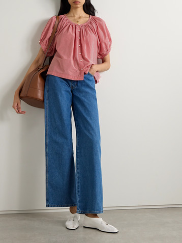 Dôen June gathered gingham organic cotton-voile blouse