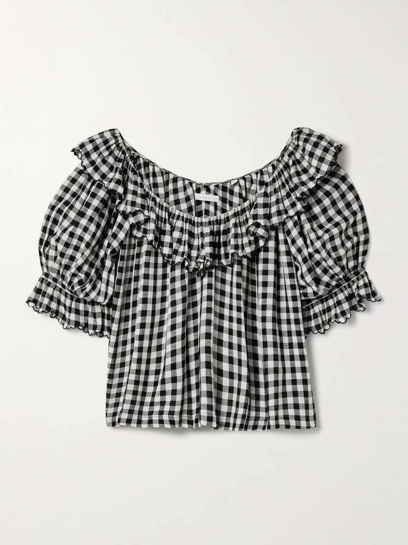 DÔEN Samara Ruffled Gingham Voile Blouse - xx large