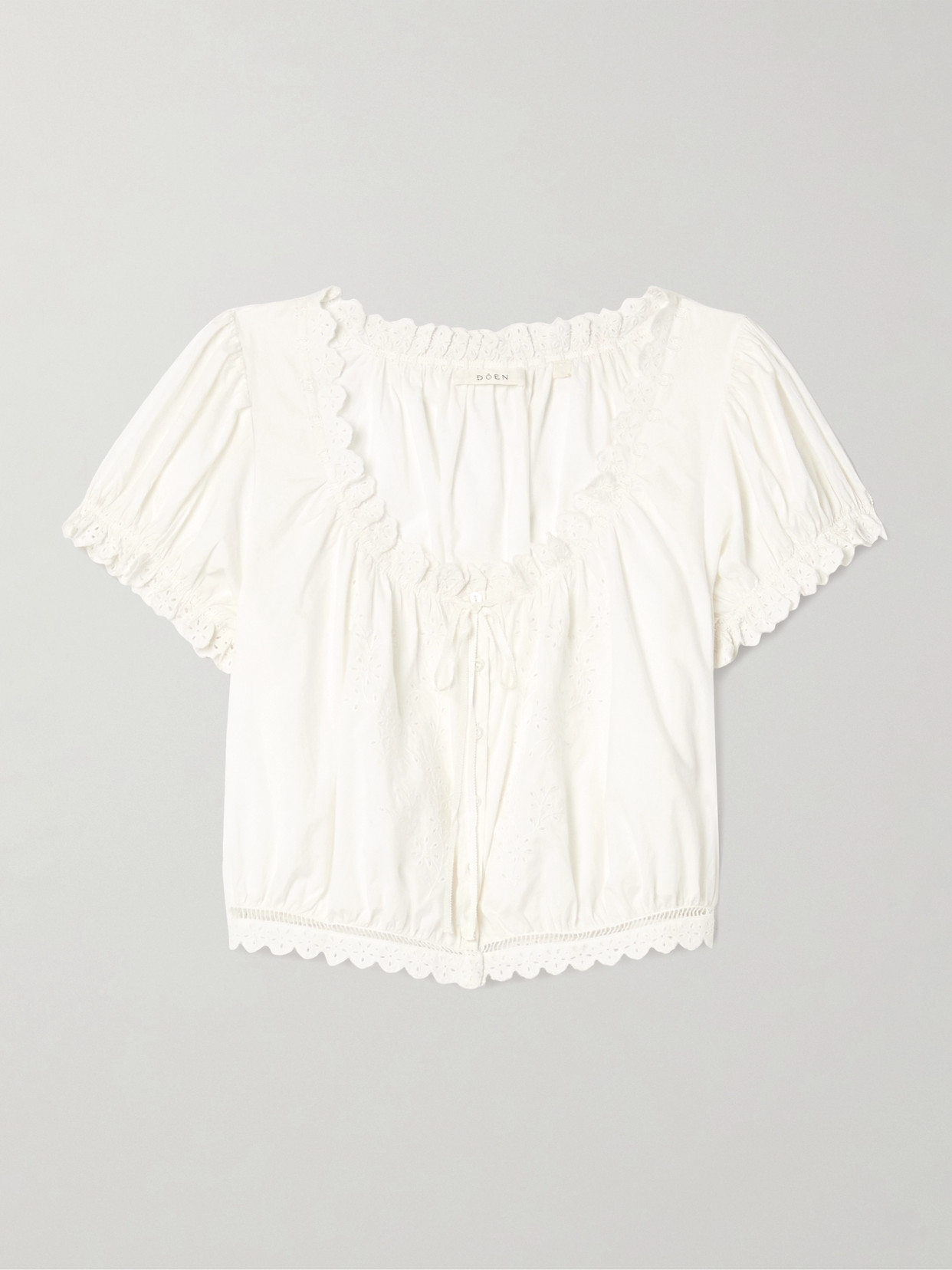 DÔEN - Nera Broderie Anglaise-trimmed Organic Cotton-voile Top - White