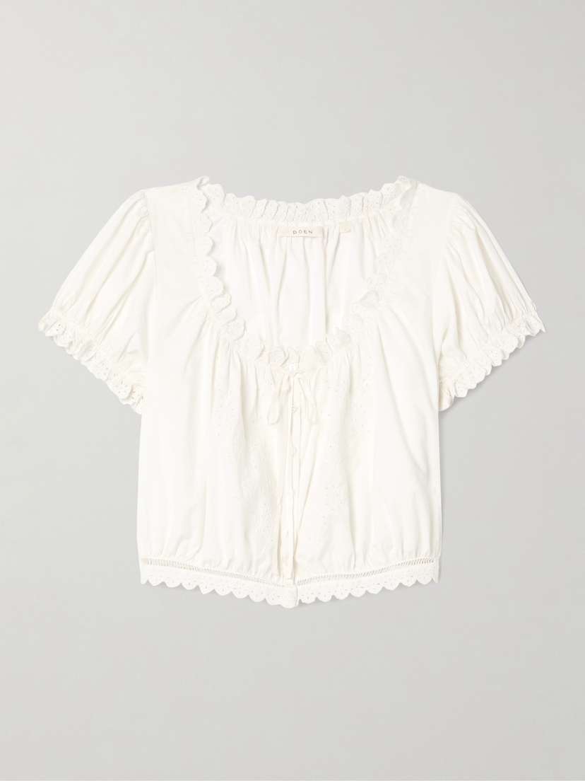 DÔEN Nera Broderie Anglaise-trimmed Organic Cotton-voile Top - xx large