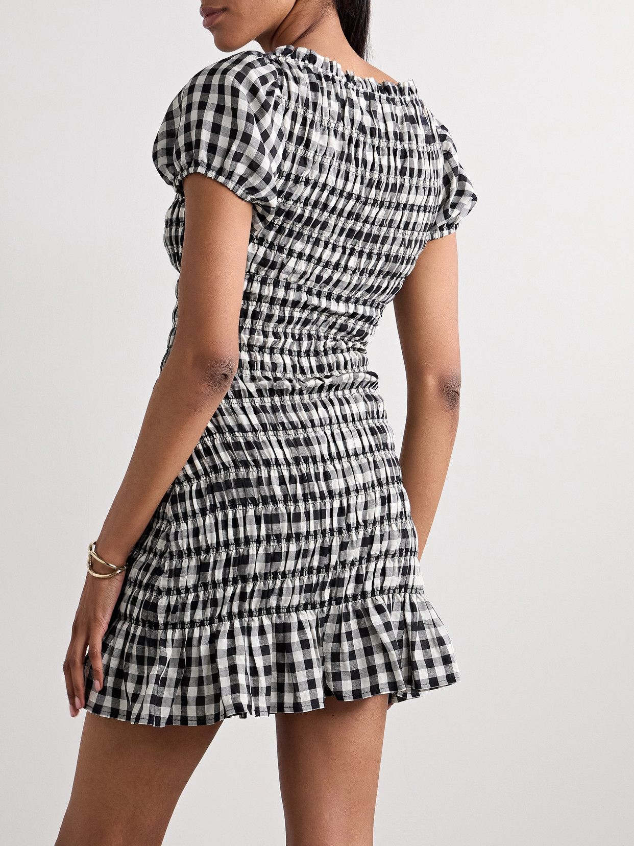 DOEN RIZZO SHIRRED GINGHAM VOILE MINI DRESS