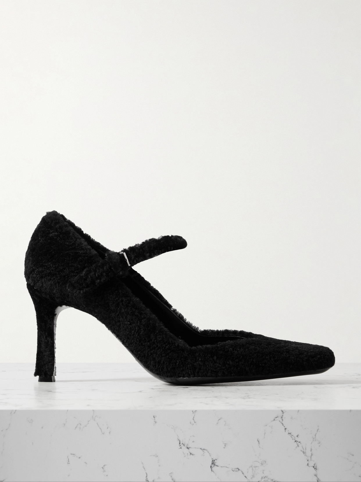 Loulou Studio Kelly Shearling Mary Jane Pumps In Black