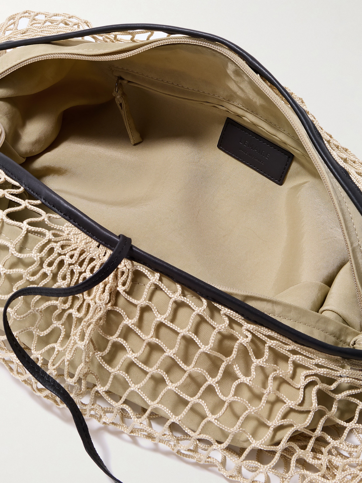 Lemaire Croissant Leather-trimmed Fishnet Shoulder Bag In Neutrals