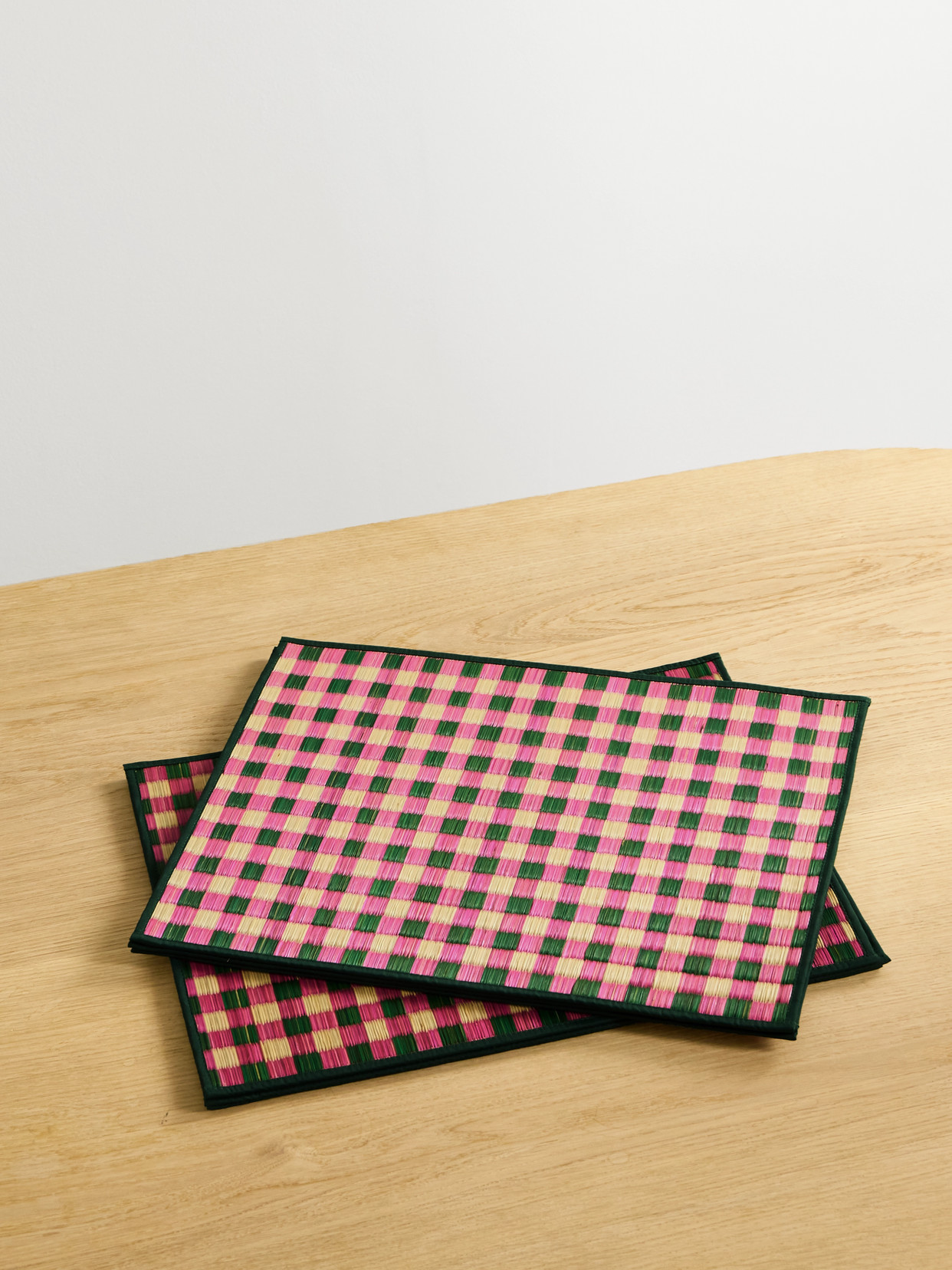 Cabana - Capri Set Of Six Checked Straw Placemats - Green