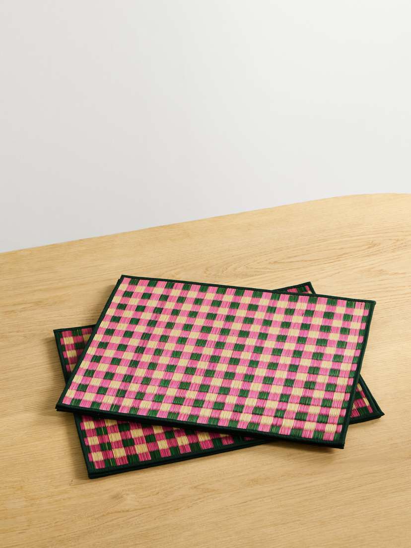 Cabana Capri Set Of Six Checked Straw Placemats