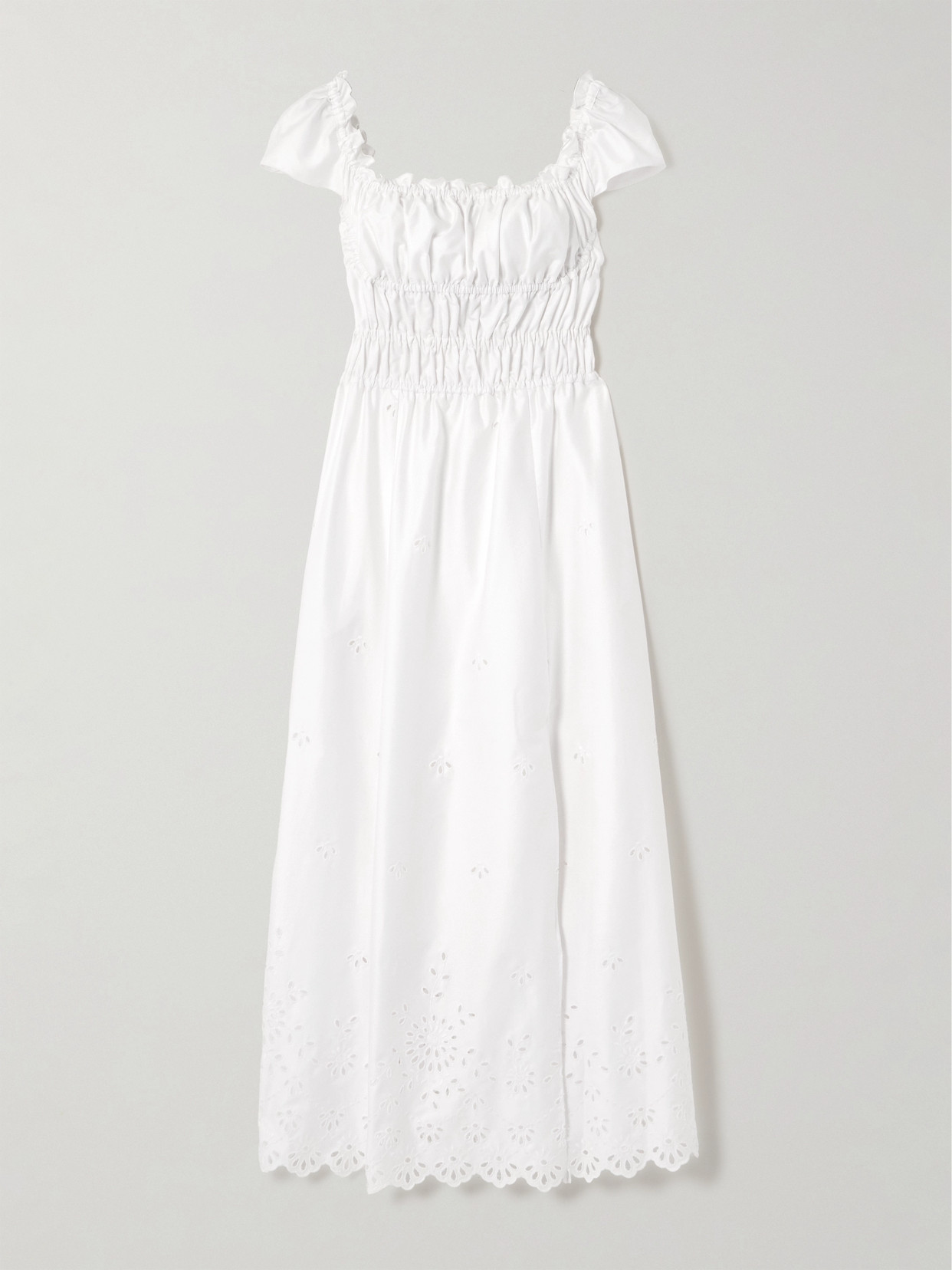 Altuzarra - Lily Smocked Broderie Anglaise Cotton-blend Poplin Midi Dress - White