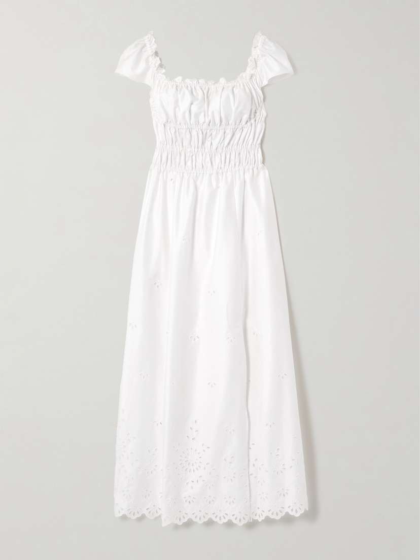 Altuzarra Lily Smocked Broderie Anglaise Cotton-blend Poplin Midi Dress