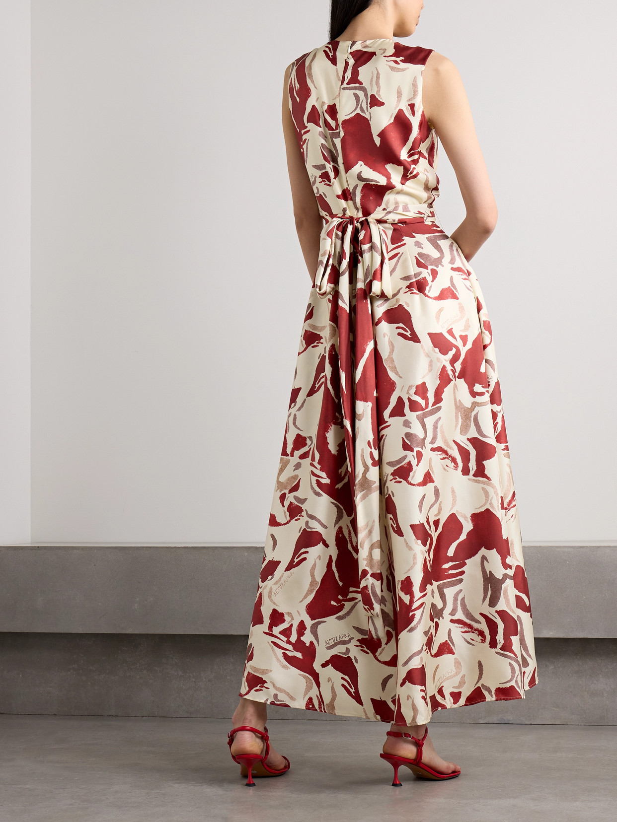 Shop Altuzarra Penny Wrap-effect Printed Silk-twill Maxi Dress In Red