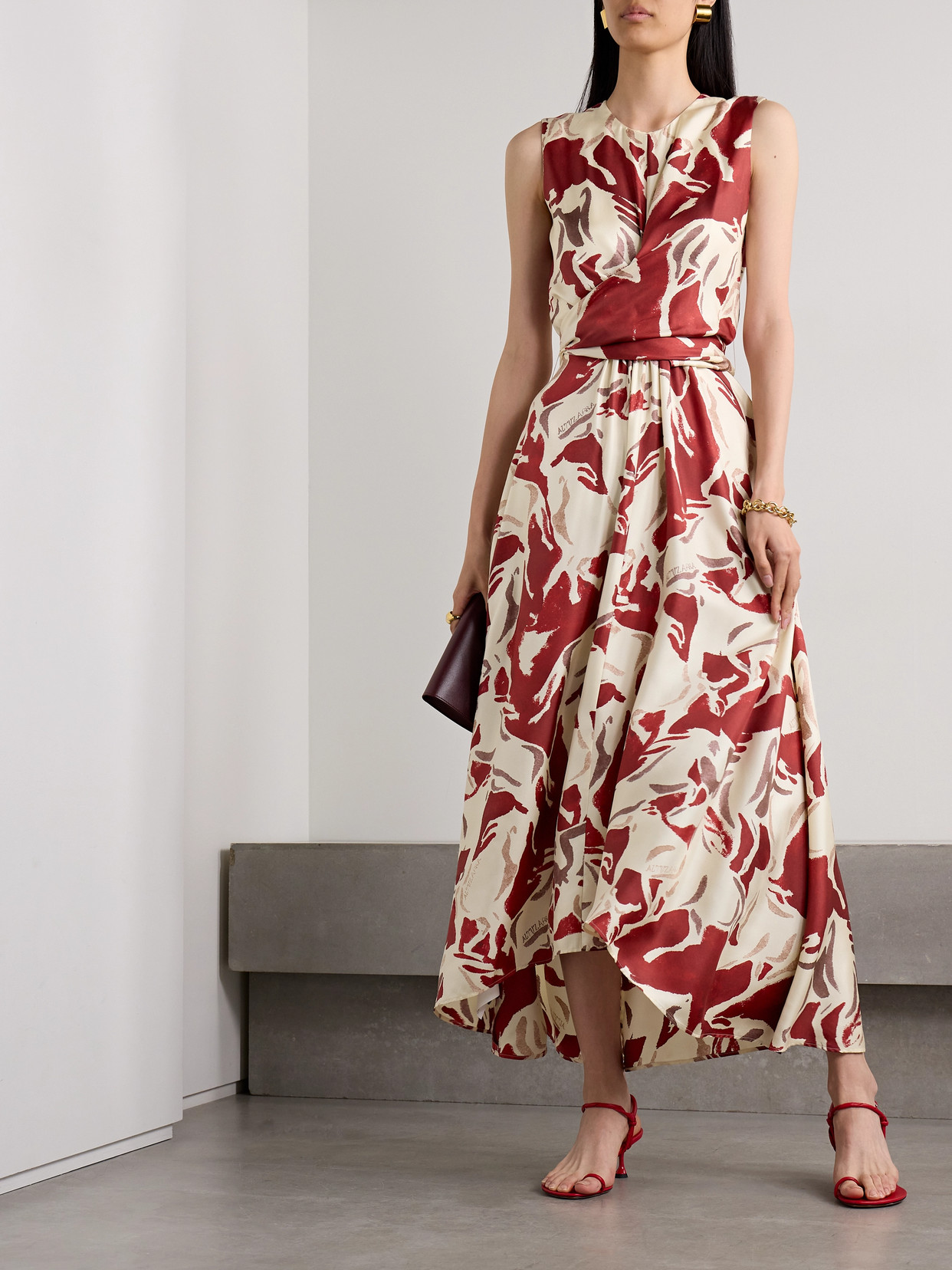 Shop Altuzarra Penny Wrap-effect Printed Silk-twill Maxi Dress In Red