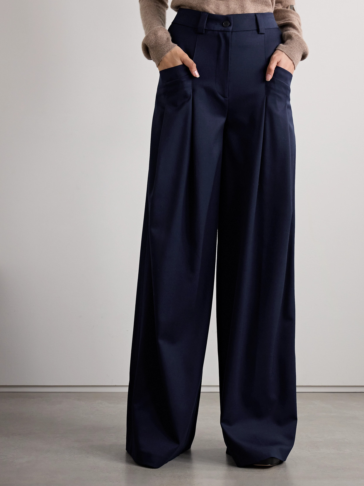 Altuzarra Zanni Pleated Wool-blend Wide-leg Pants In Blue
