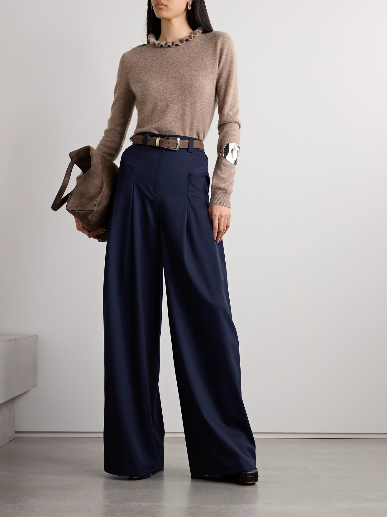 Altuzarra Zanni Pleated Wool-blend Wide-leg Pants In Blue