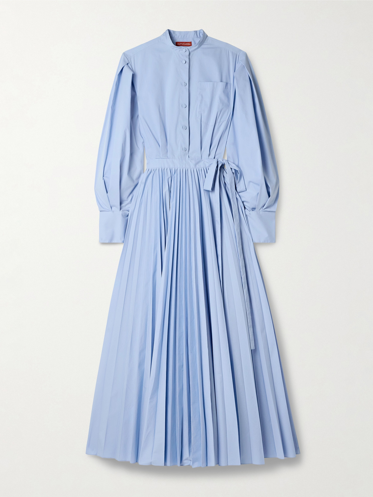 Altuzarra Binoche Pleated Cotton-blend Poplin Maxi Wrap Dress In Blue