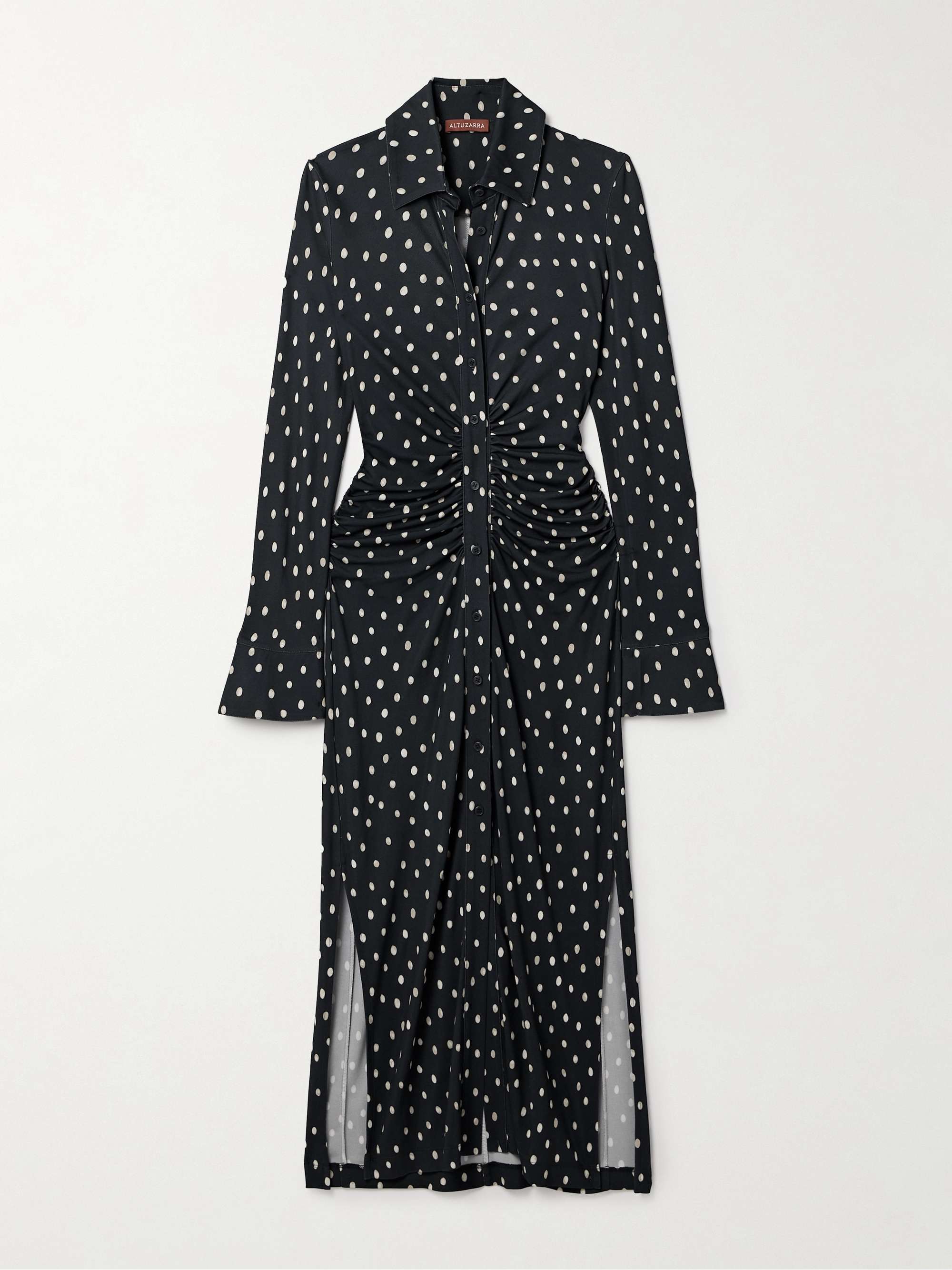 ALTUZARRA Claudia ruched polka dot crepe jersey midi shirt dress NET A PORTER