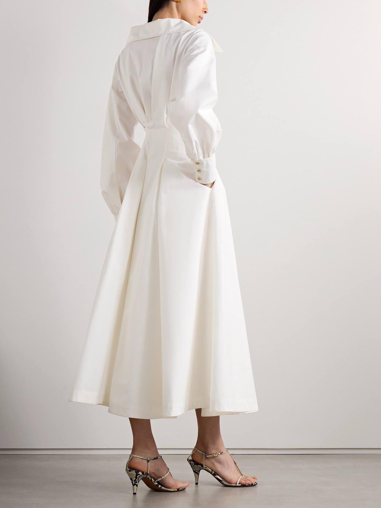 Altuzarra Isabela Pleated Cotton-blend Poplin Midi Shirt Dress In White