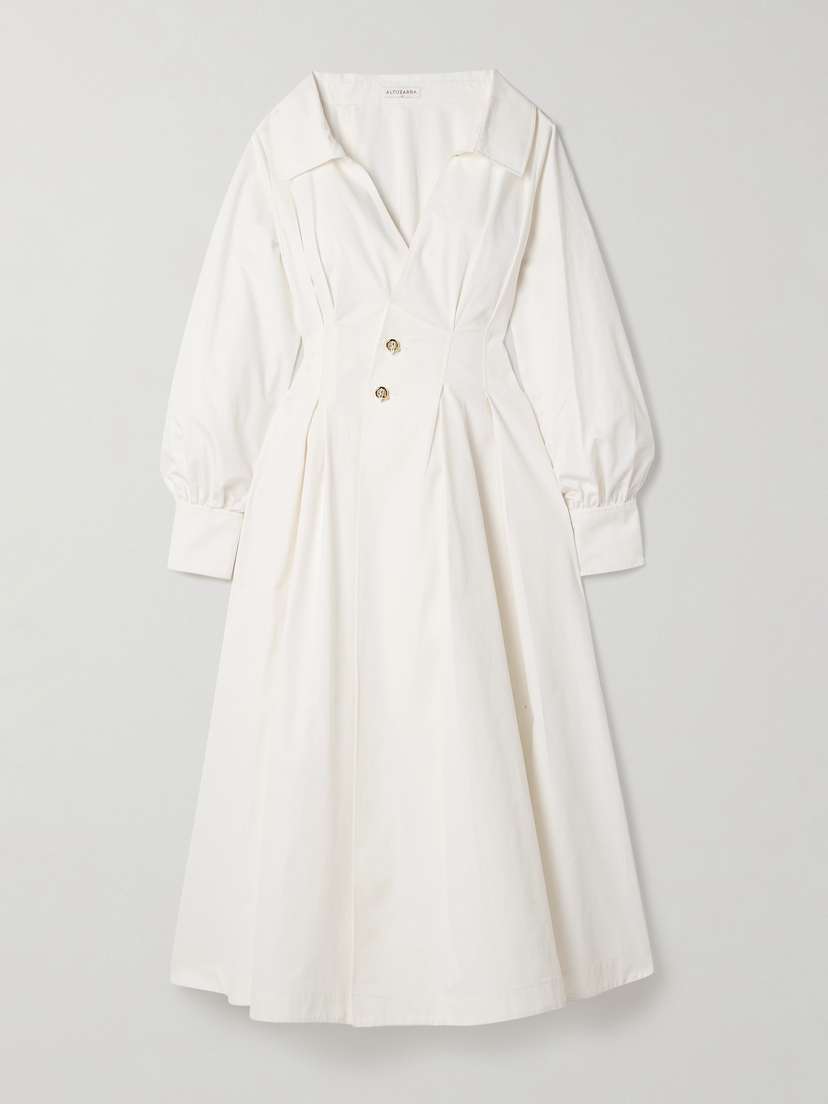 Altuzarra Isabela Pleated Cotton-blend Poplin Midi Shirt Dress