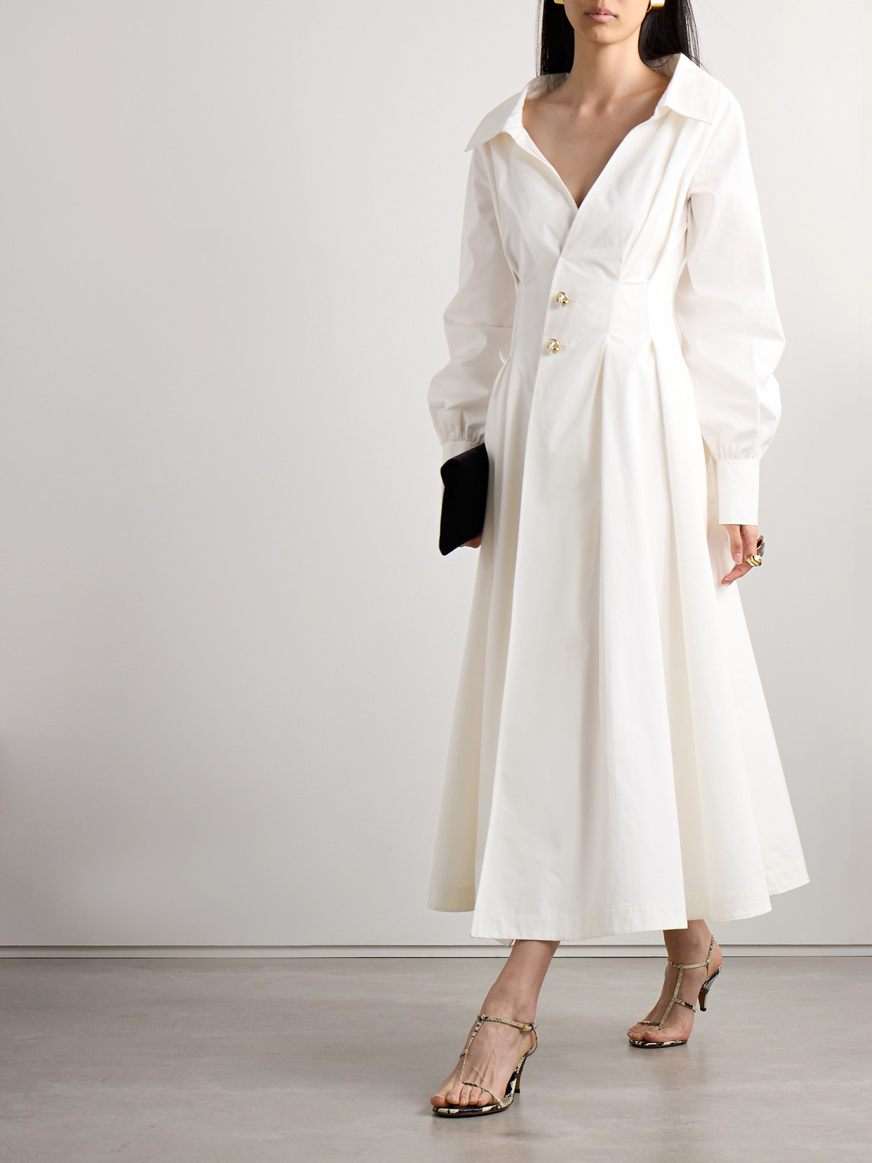 Altuzarra Isabela Pleated Cotton-blend Poplin Midi Shirt Dress In White