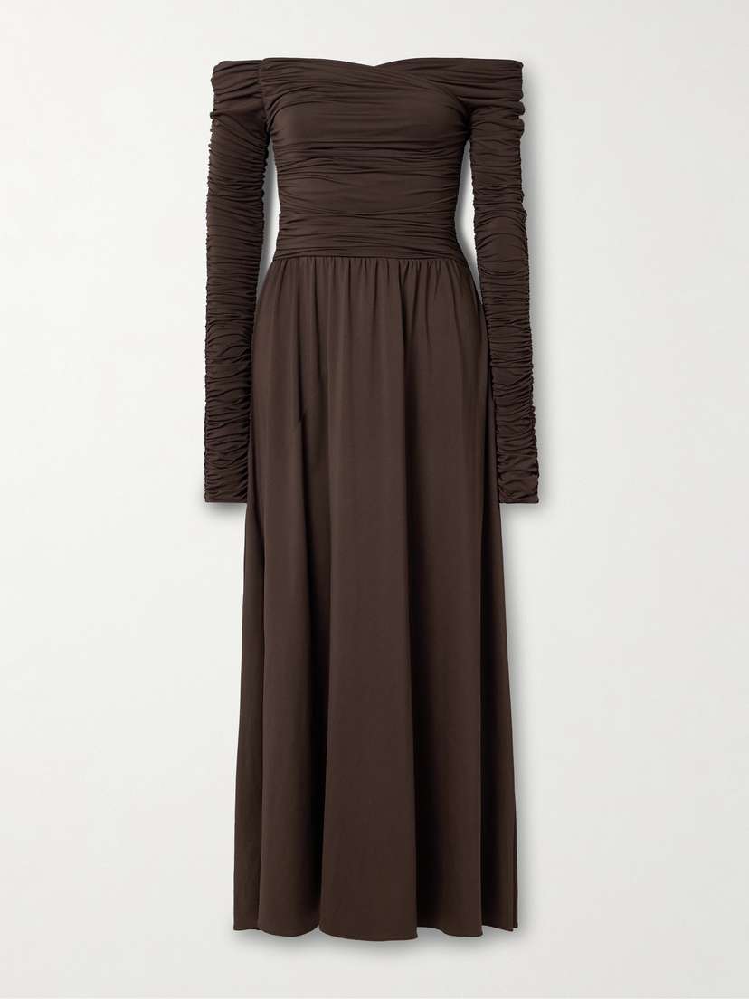 Altuzarra Charlotte Off-the-shoulder Ruched Stretch Recycled-jersey Maxi Dress