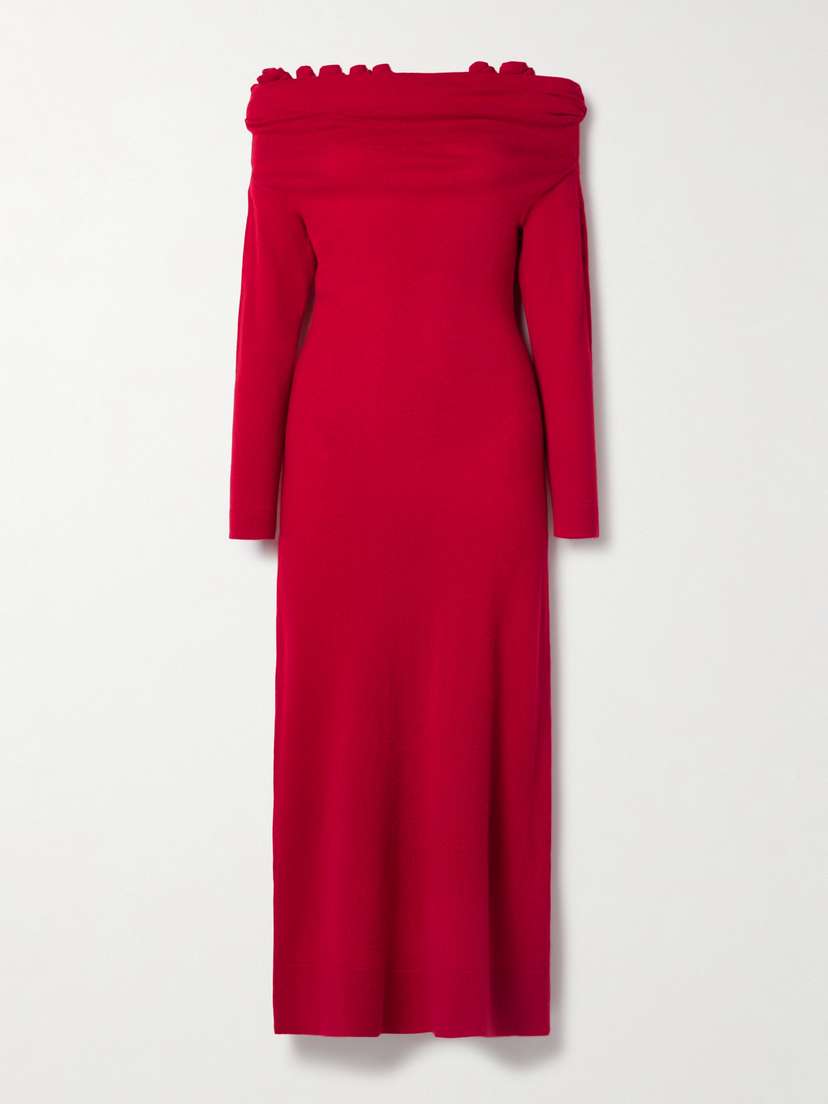 Altuzarra Lunaire Off-the-shoulder Appliquéd Cashmere Maxi Dress
