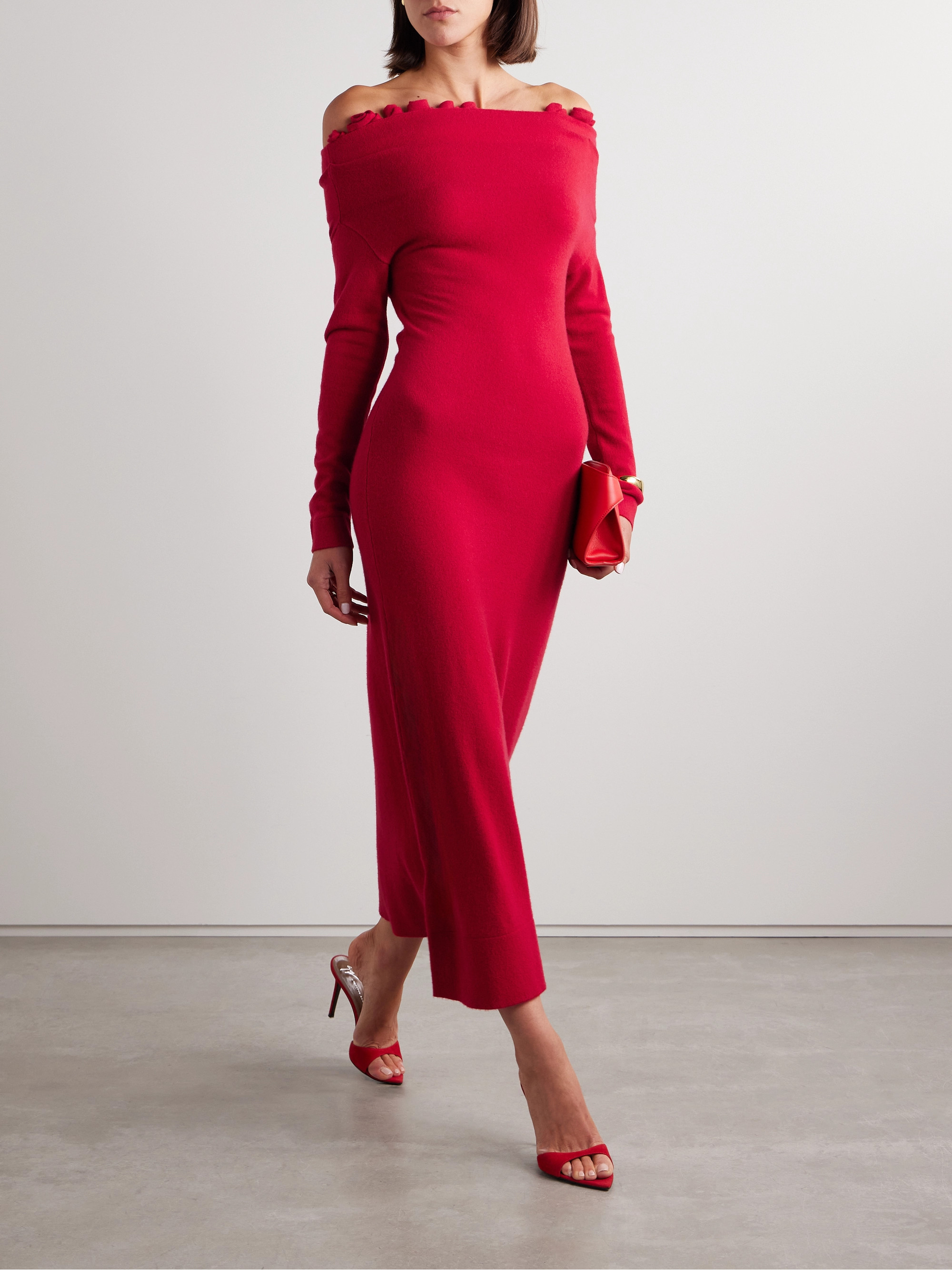 Altuzarra Lunaire off-the-shoulder appliquéd cashmere maxi dress