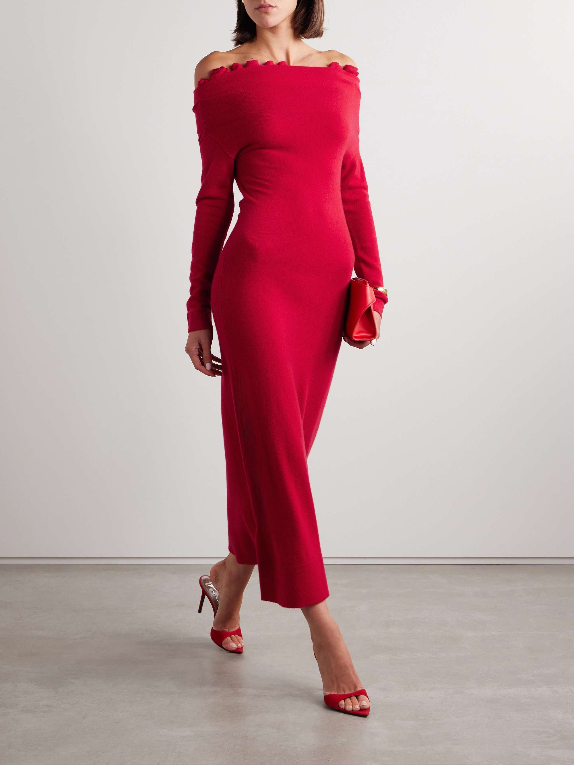 ALTUZARRA Lunaire off-the-shoulder appliquéd cashmere maxi