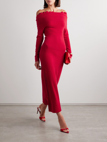 Altuzarra Lunaire off-the-shoulder appliquéd cashmere maxi dress