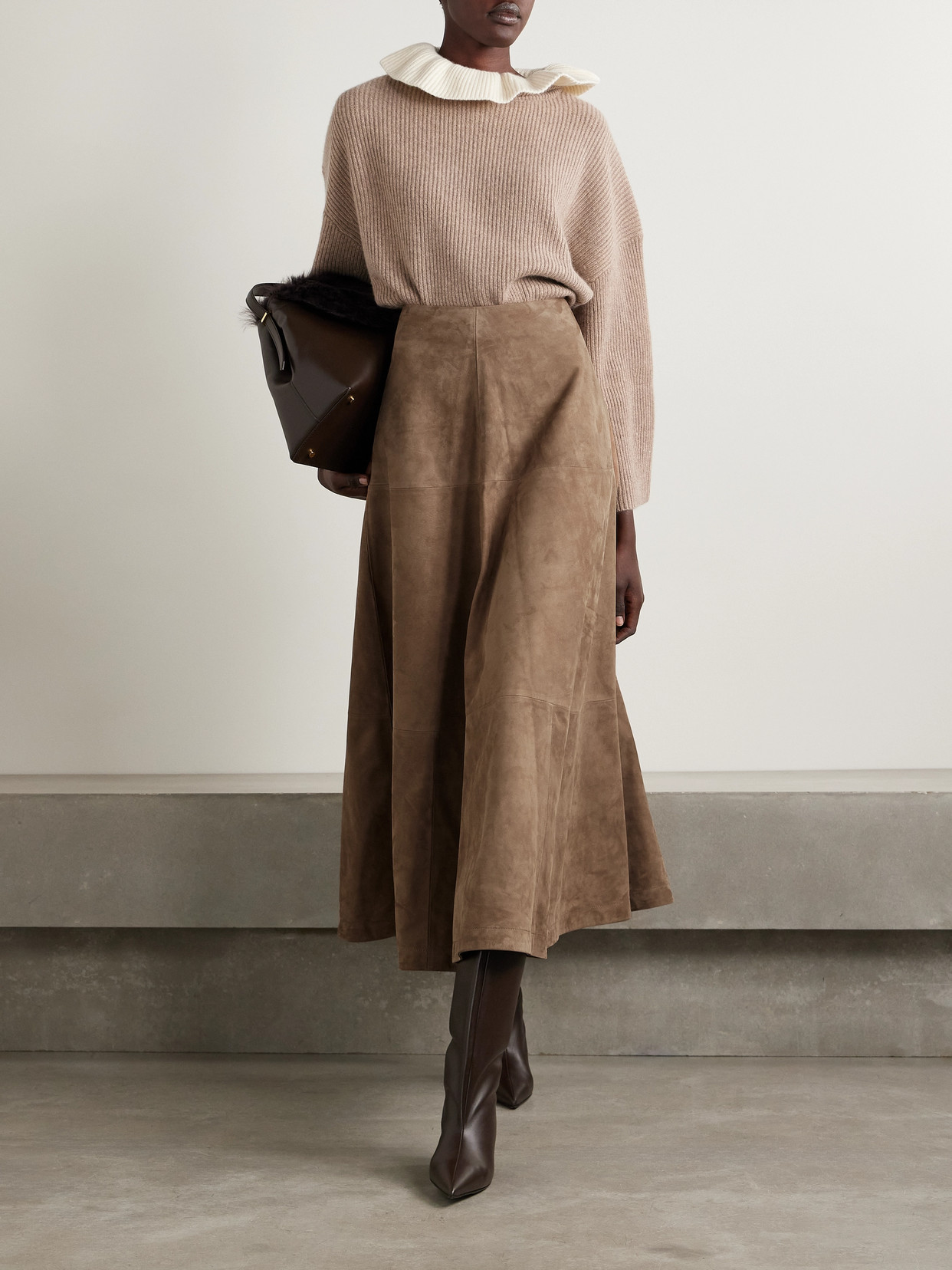 Altuzarra Varda Leather Midi Skirt In Brown