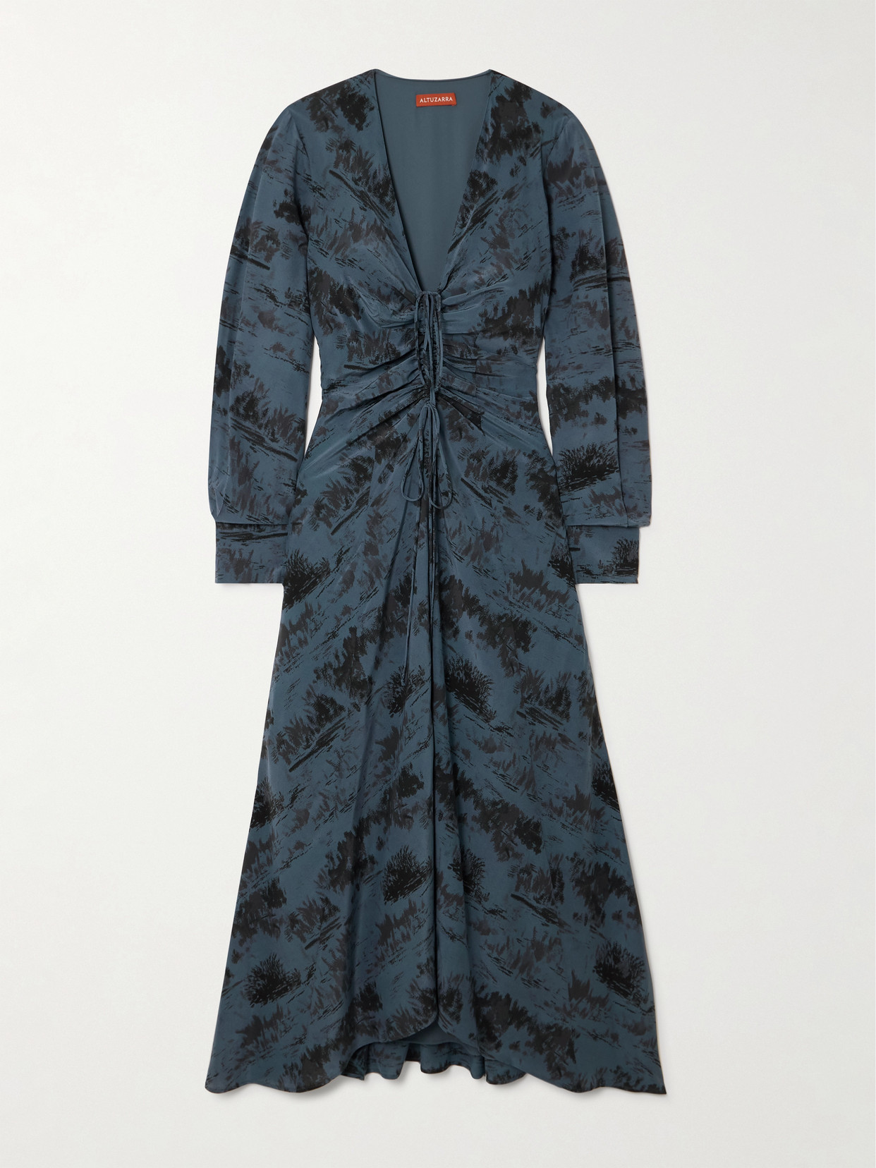 Altuzarra - Mila Ruched Printed Silk-crepe Midi Dress - Blue