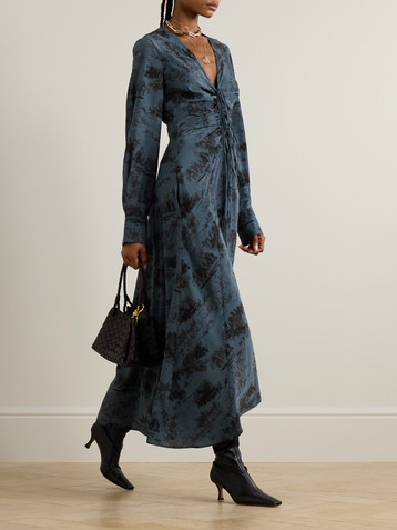 Altuzarra Mila ruched printed silk-crepe midi dress