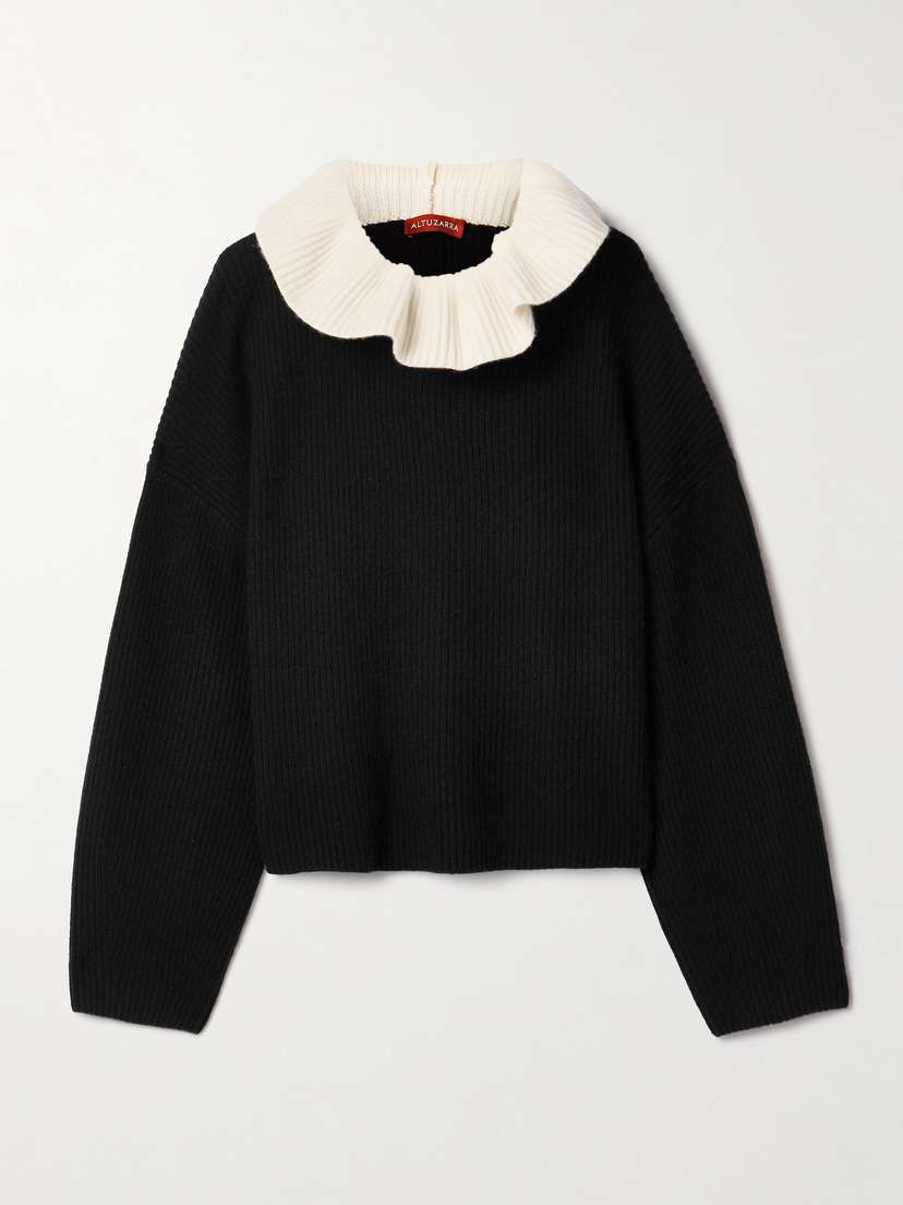 Altuzarra Zoppez Ruffled Two-tone Cashmere Sweater