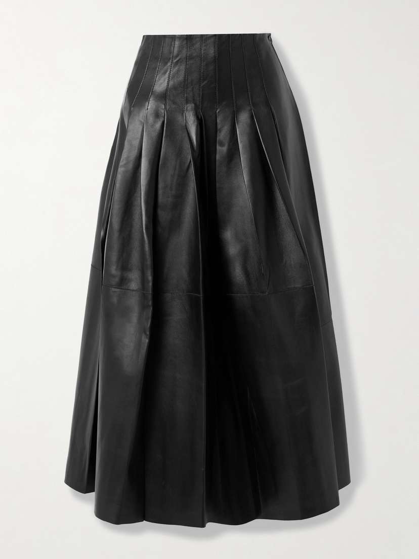 Altuzarra Frankie Pleated Leather Midi Skirt