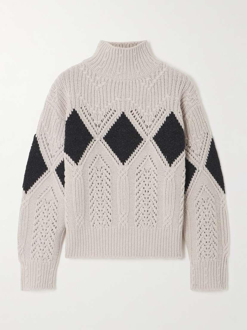 Altuzarra Grady Argyle Cable-knit Wool Turtleneck Sweater - x large