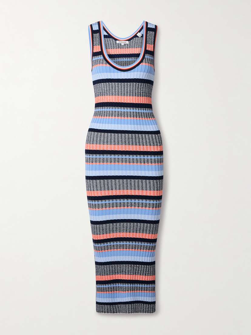 Veronica Beard Fabiana Striped Ribbed-knit Midi Dress