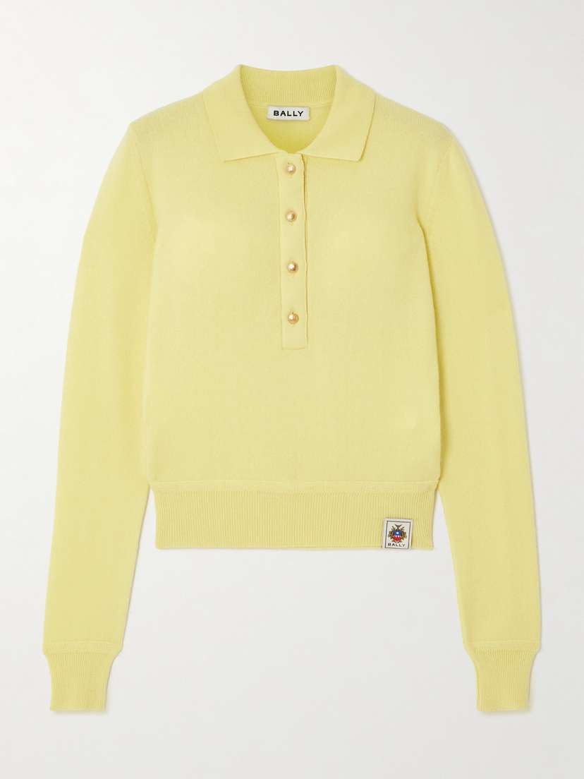 BALLY Appliquéd Knitted Cashmere Polo Sweater