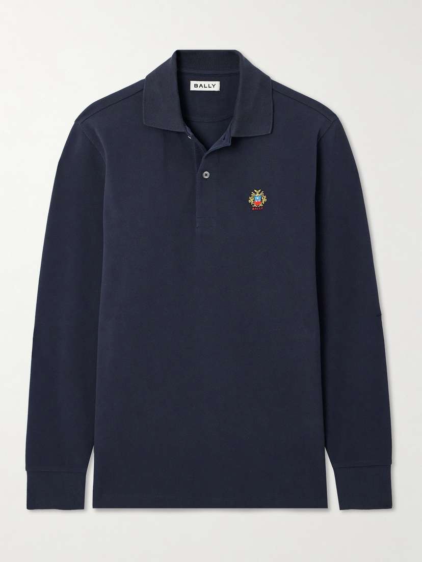 BALLY Embroidered Organic Cotton-blend Piqué Polo Shirt
