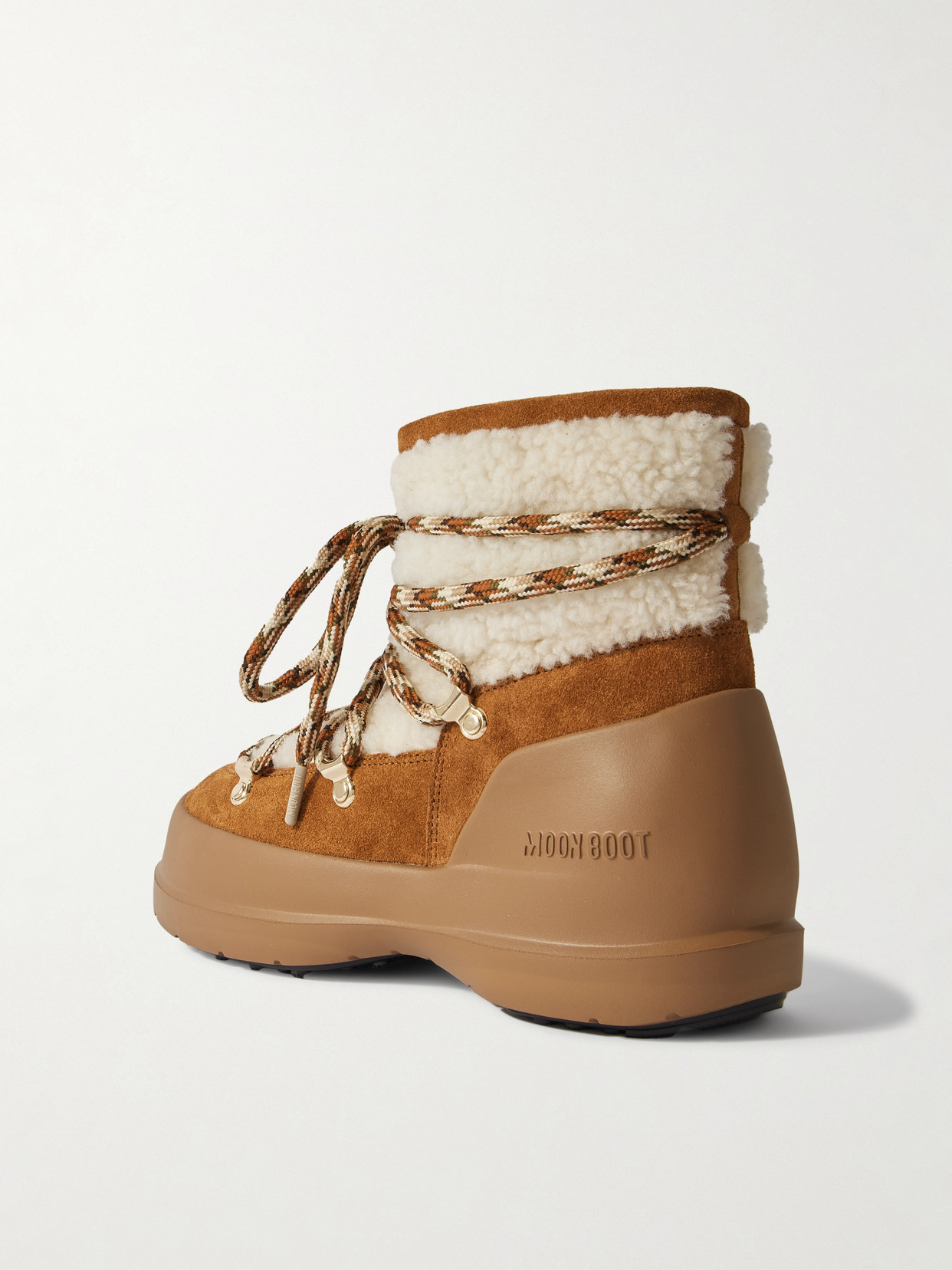 Moon Boot Luna Low Shearling And Suede Snow Boots In Brown