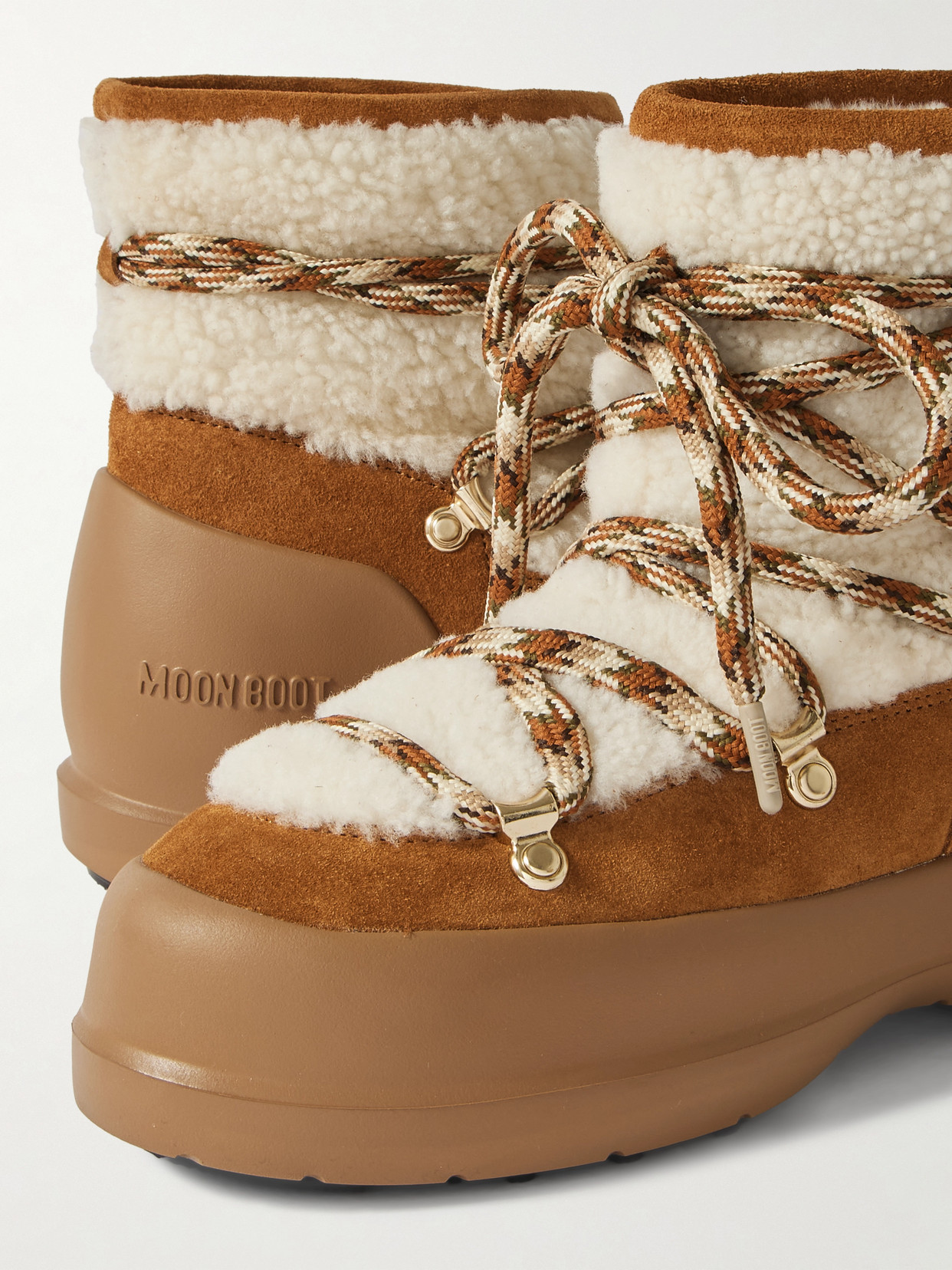Moon Boot Luna Low Shearling And Suede Snow Boots In Brown