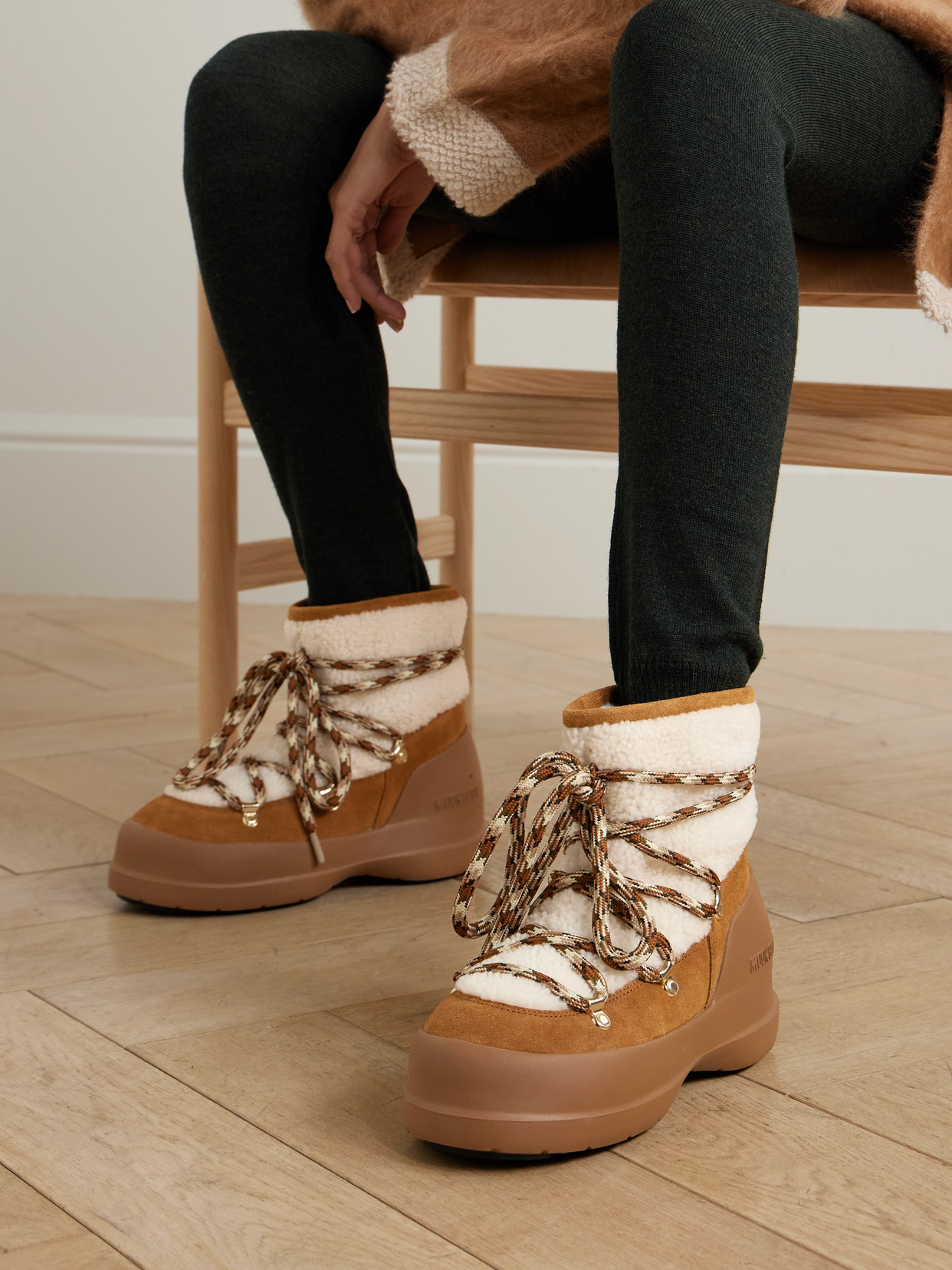 Moon Boot Luna Low Shearling And Suede Snow Boots In Brown