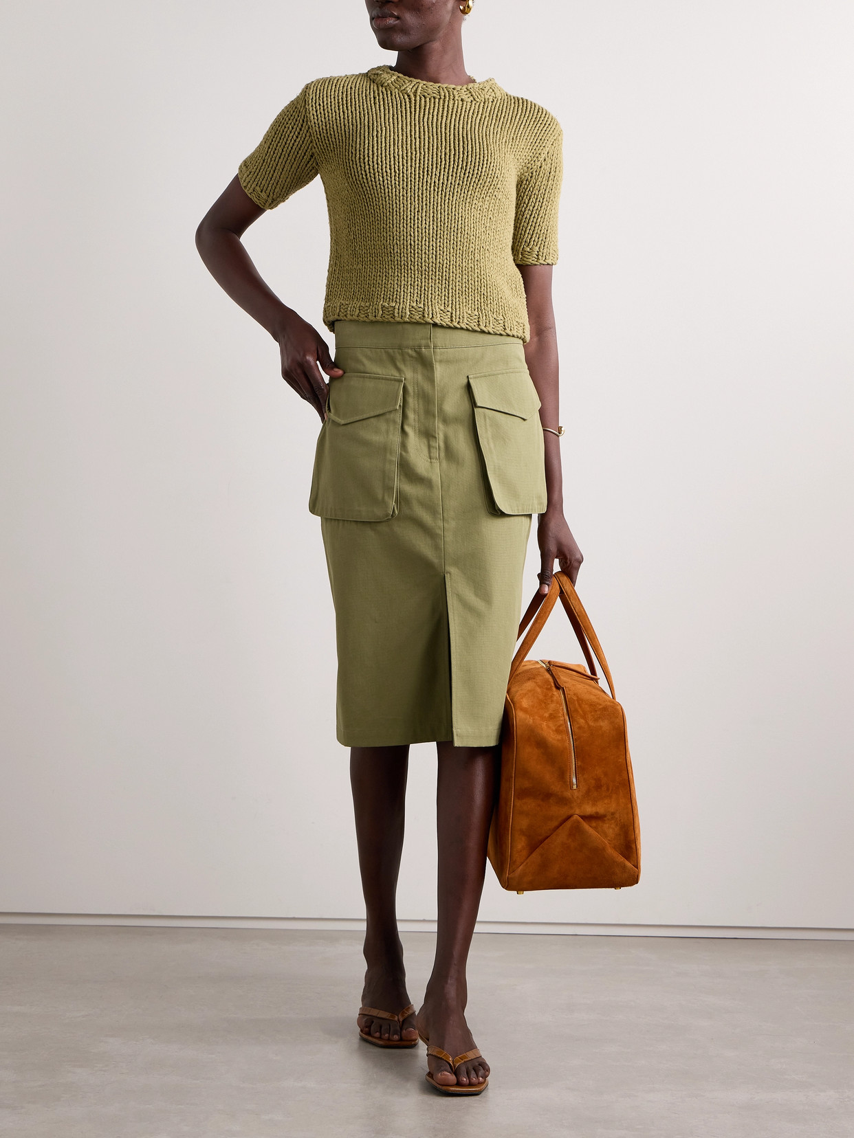 Shop Co Tton-canvas Skirt In Green