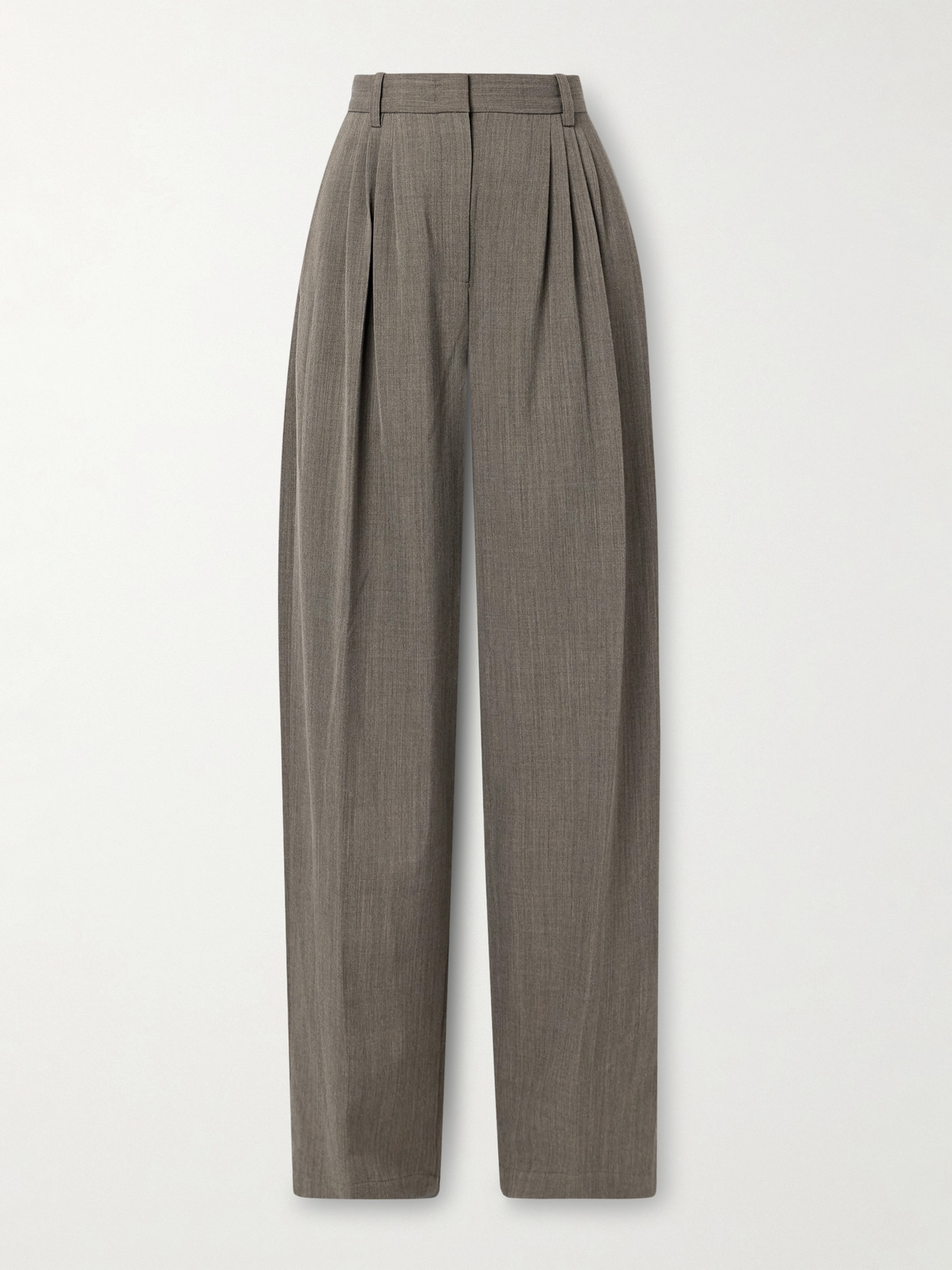 Co - Pleated Mélange Twill Wide-leg Pants - Brown