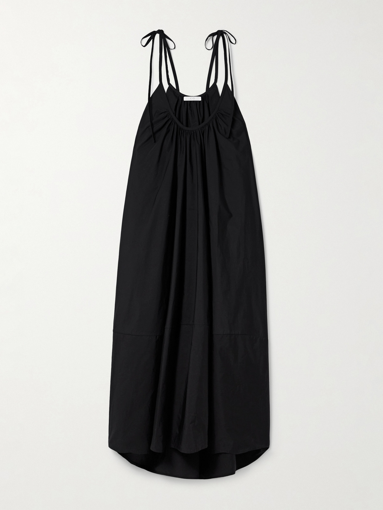 Co - Gathered Tie-detailed Cotton-poplin Maxi Dress - Black