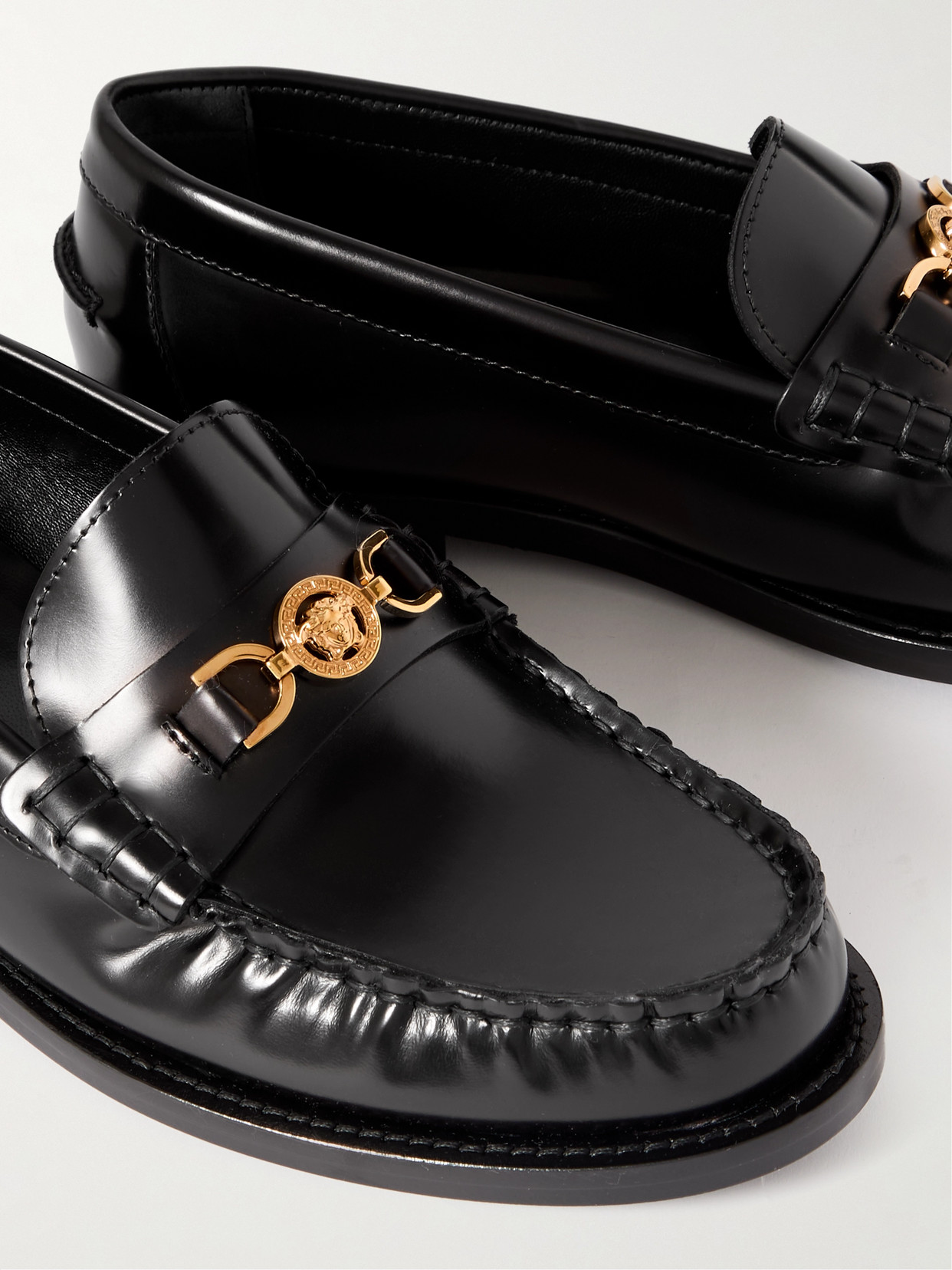 Versace Leopard Print Medusa Loafers In Black