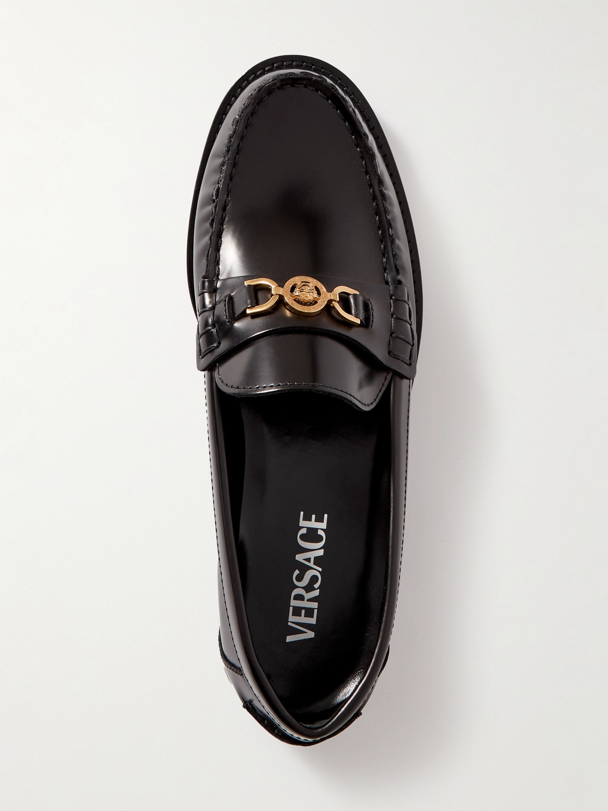 Versace Leopard Print Medusa Loafers In Black