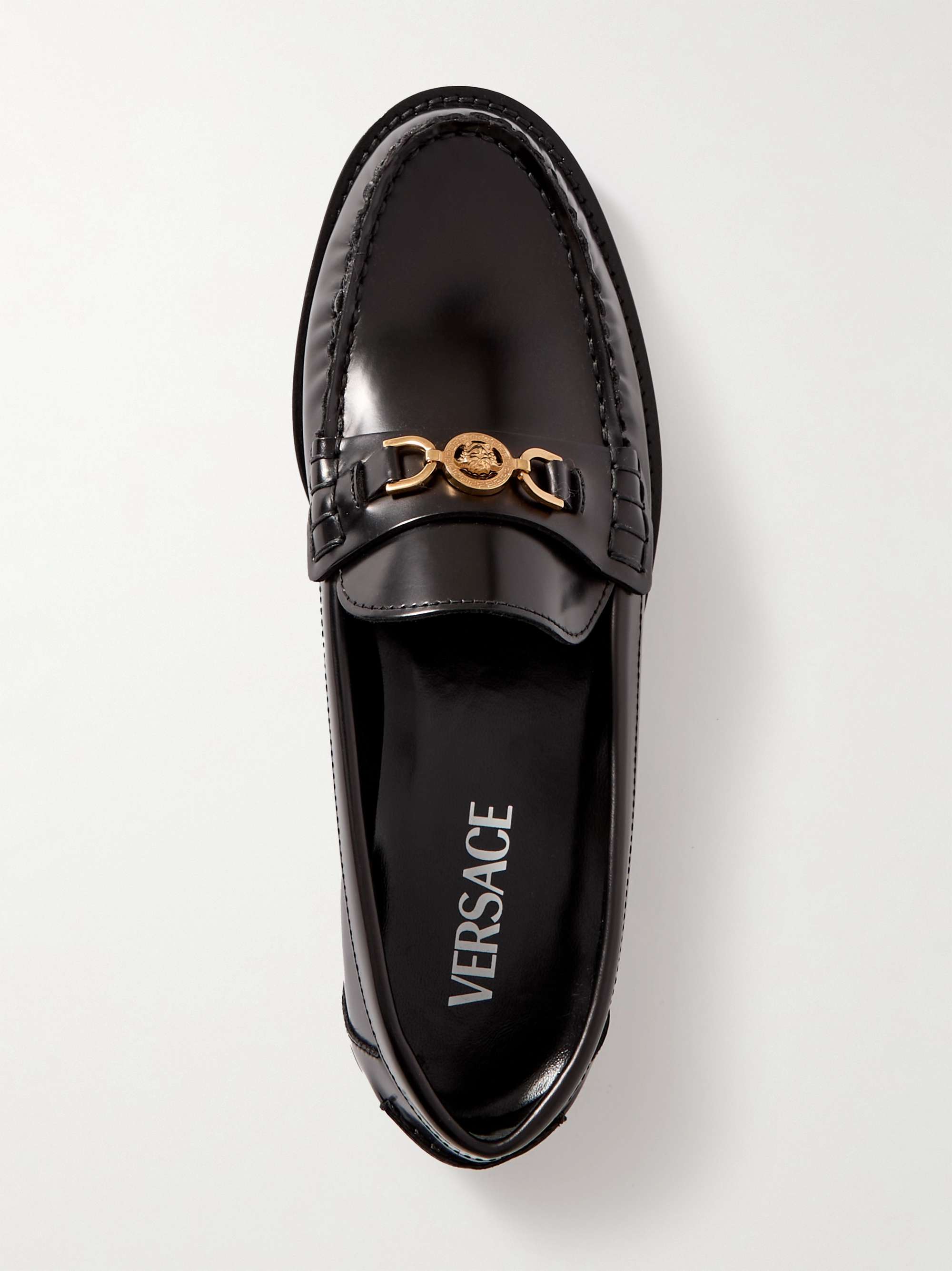 VERSACE Embellished leather loafers NET A PORTER